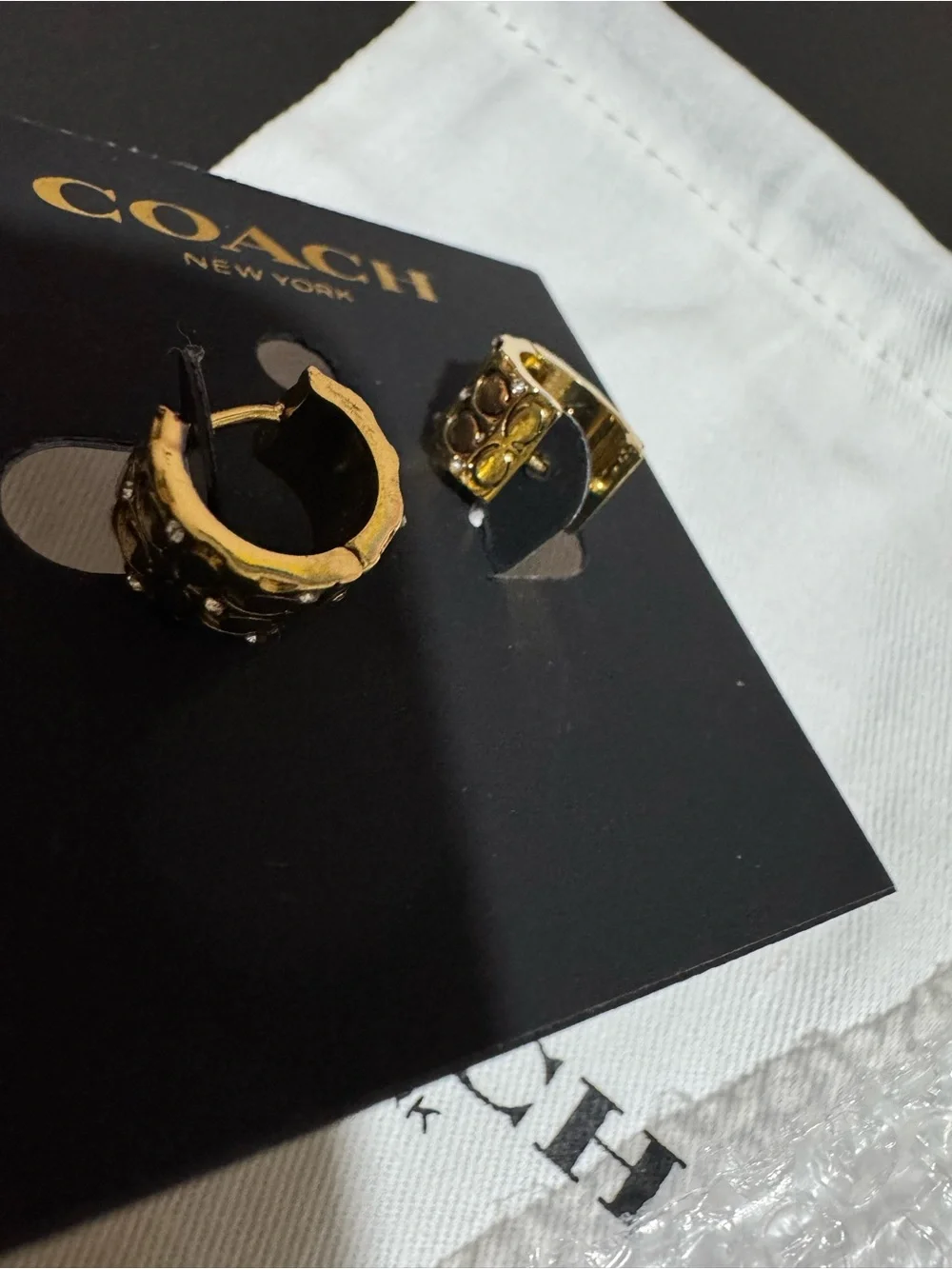 COACH Gold Signature Cuff & Textured Hoop Earrings